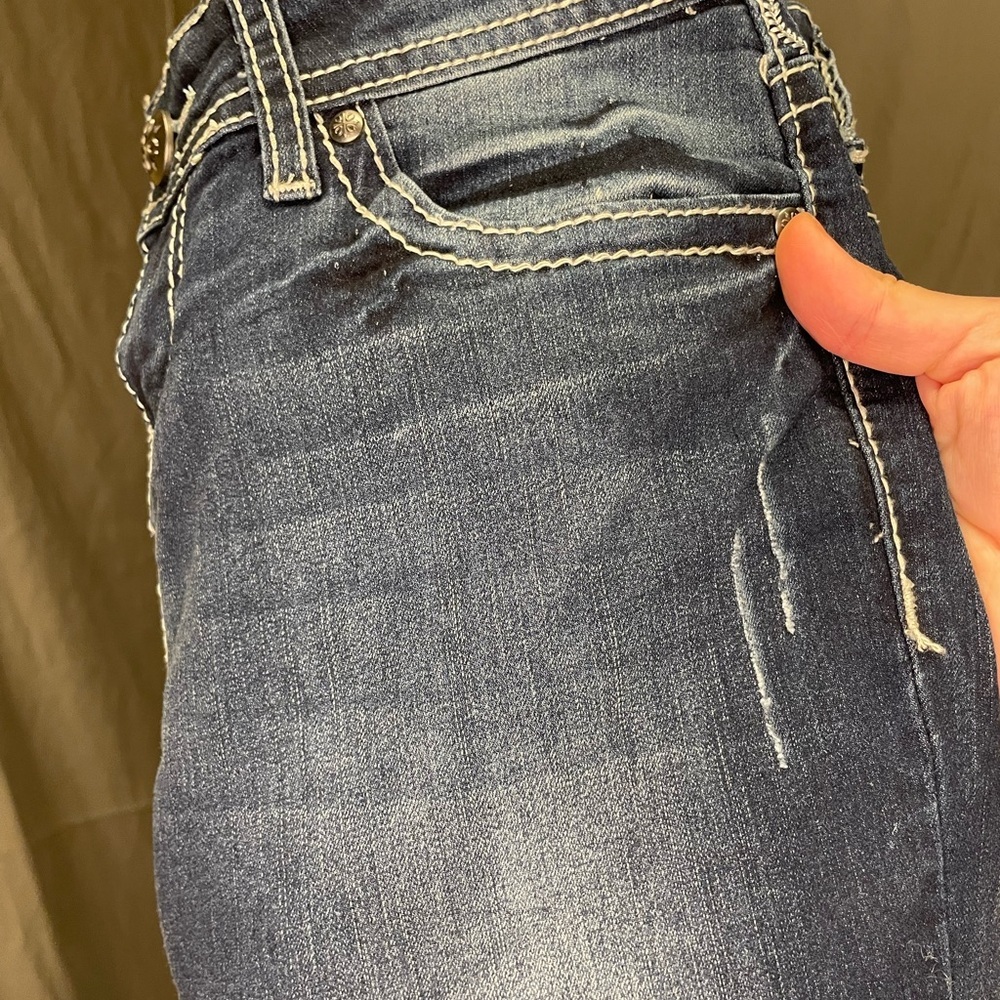 Soundgirl Vintage Y2K Dark Blue Boot Cut Jeans with Embroidered Sequin Pockets - Picture 10 of 13